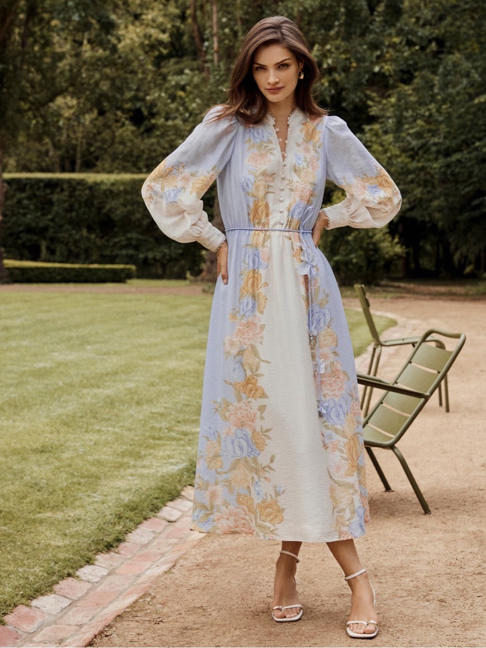 Ever New Courtney Pastel Floral Maxi Dress in Light Blue & Cream